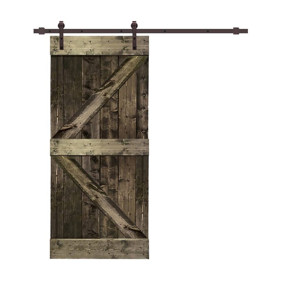 White Stained Wood Sliding Barn Door with Hardware Kit B27152