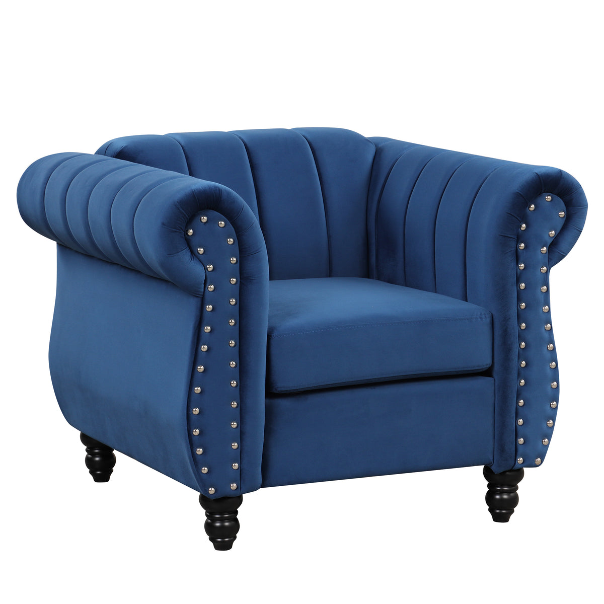 Blue Buttoned Tufted Sofa with Solid Wood Legs B59610