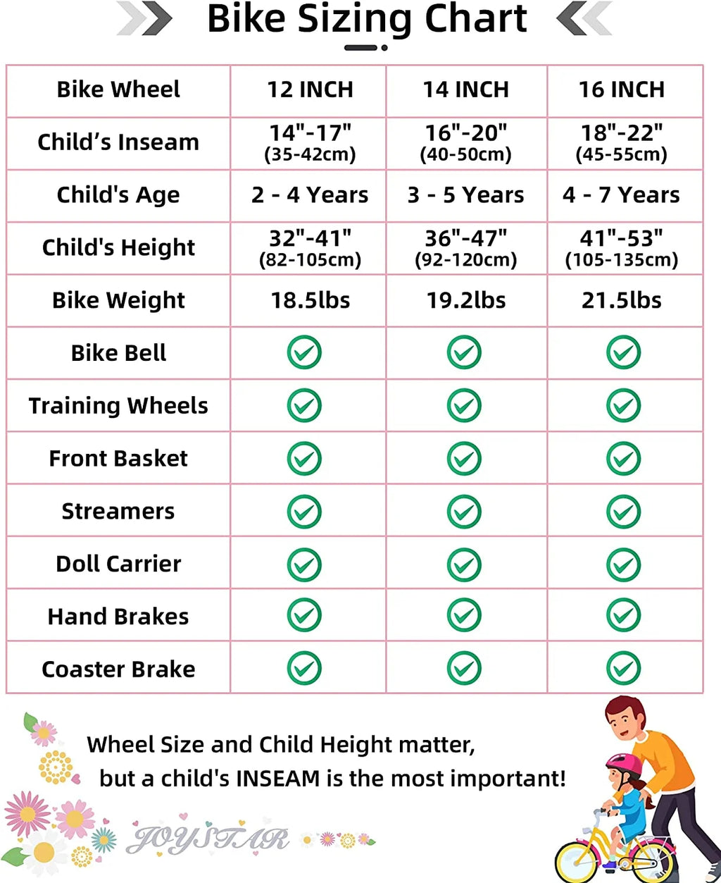 16 inch Kids Bike with Handbrake Training Wheels Basket Pink X100