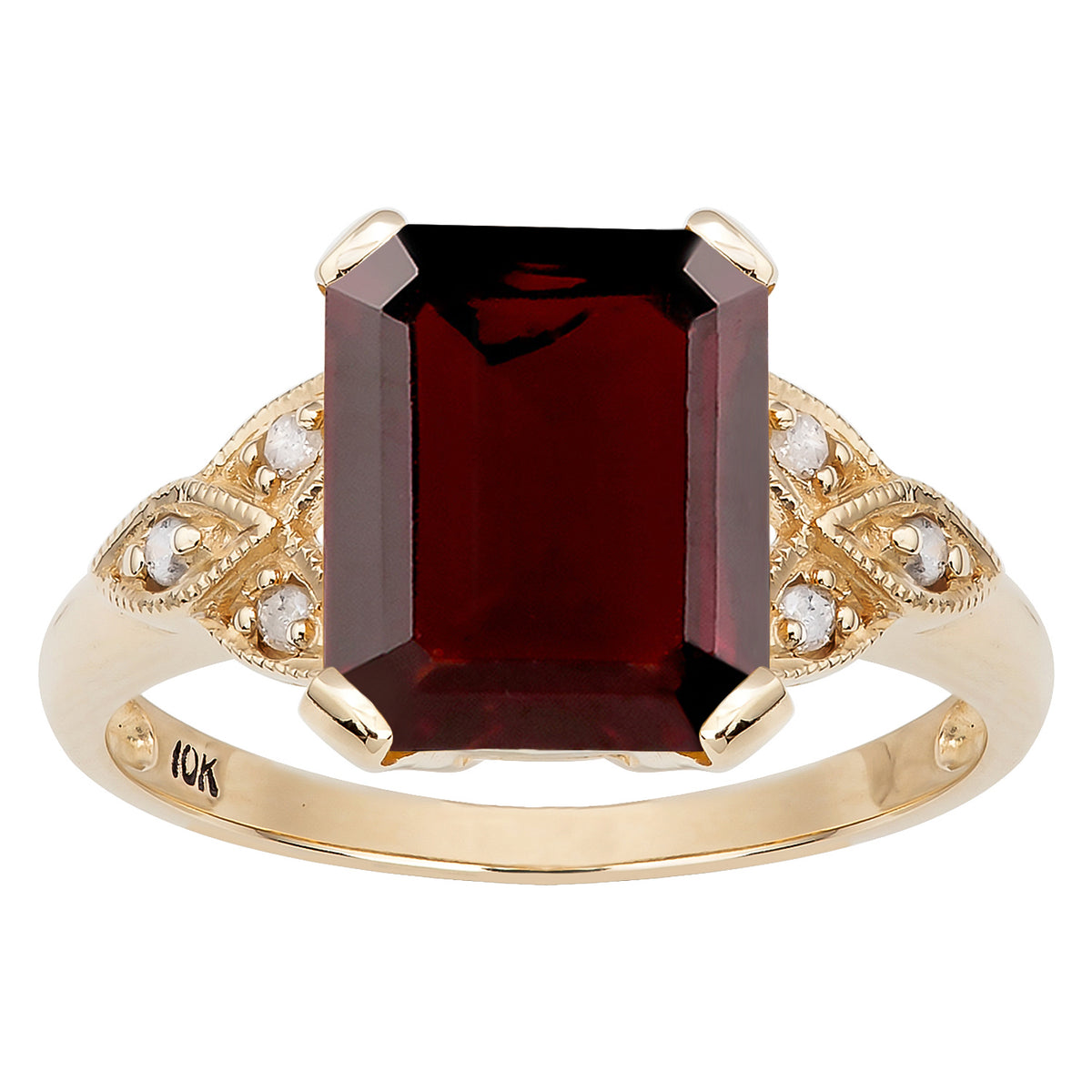 Vintage Style Genuine Emerald-Cut Garnet and Diamond Ring Y95349