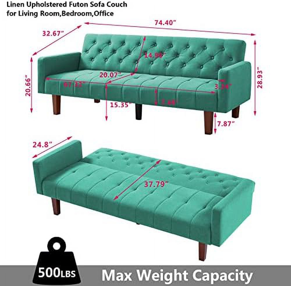 Beige Linen Upholstered Convertible Futon Sofa Bed 74" Tufted 3 Seater X823257