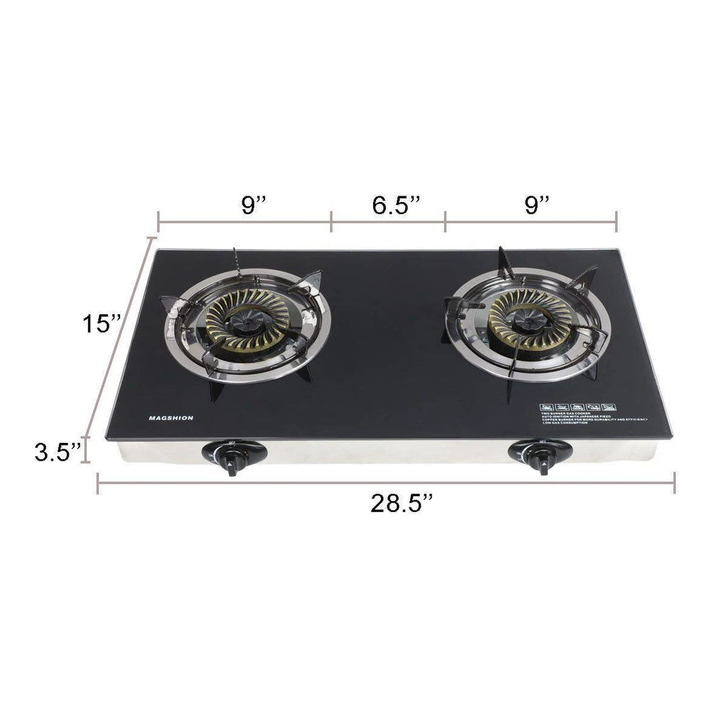 Double Glass Top Portable Propane Gas Stove Burner with Hose & Regulator W2946