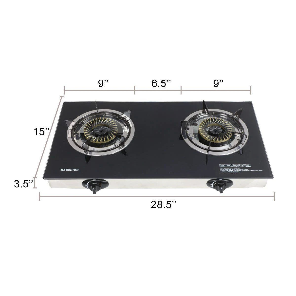 Double Glass Top Portable Propane Gas Stove Burner with Hose & Regulator W2946