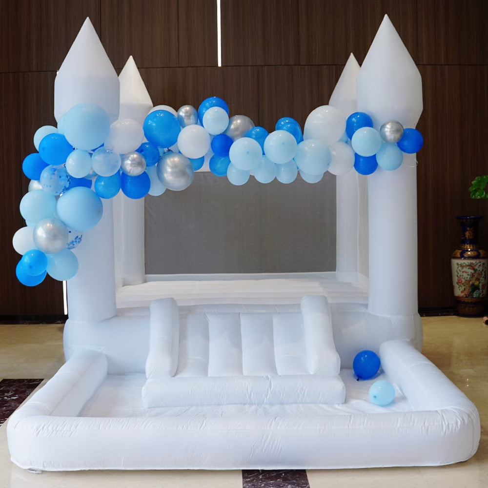 White Bounce House with Slide and Ball Pit Inflatable Bouncer for Kids T105775
