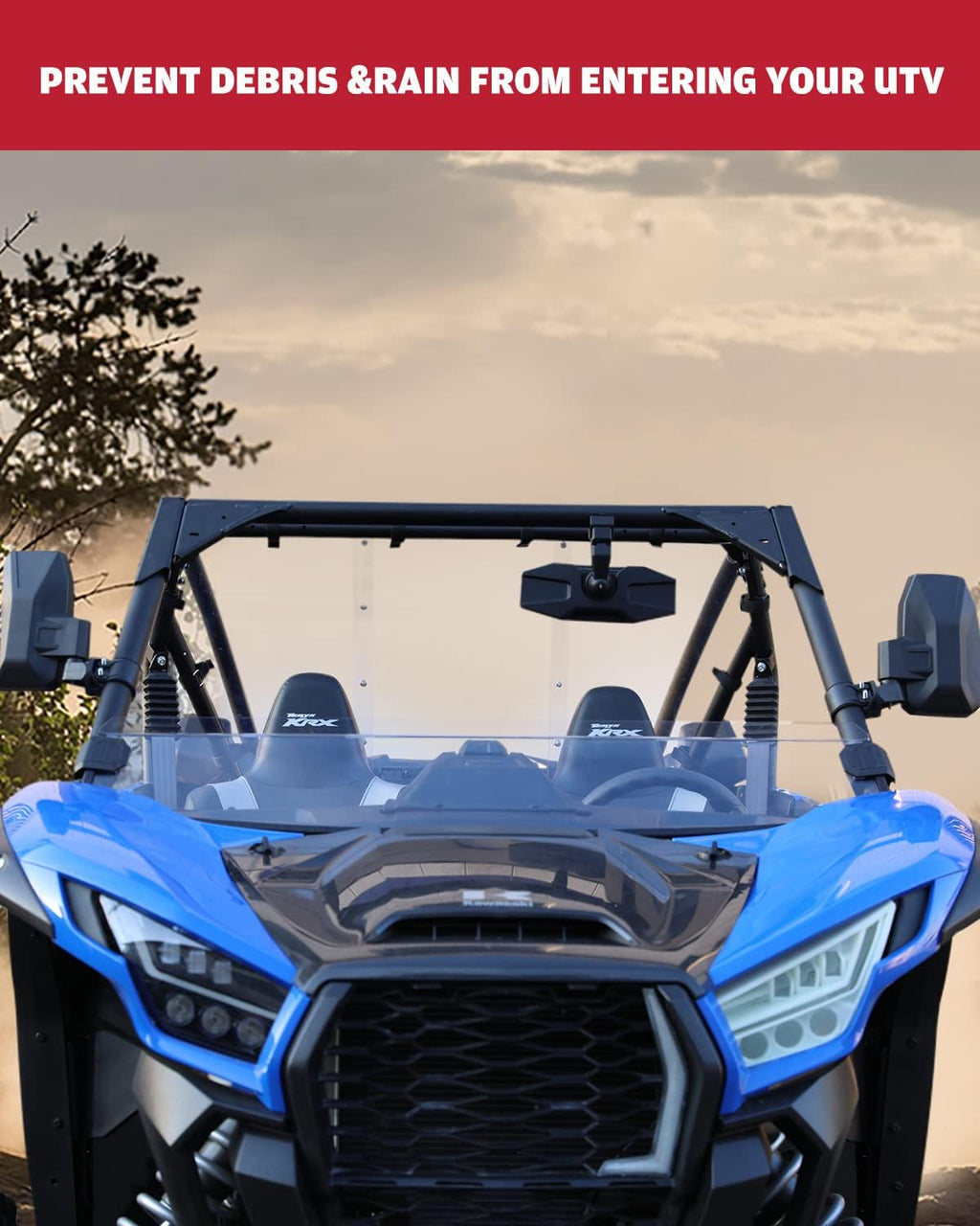 Front Half Windshield for Kawasaki Teryx KRX 1000, Clear Hard Coated Vented Polycarbonate Windscreen J64557