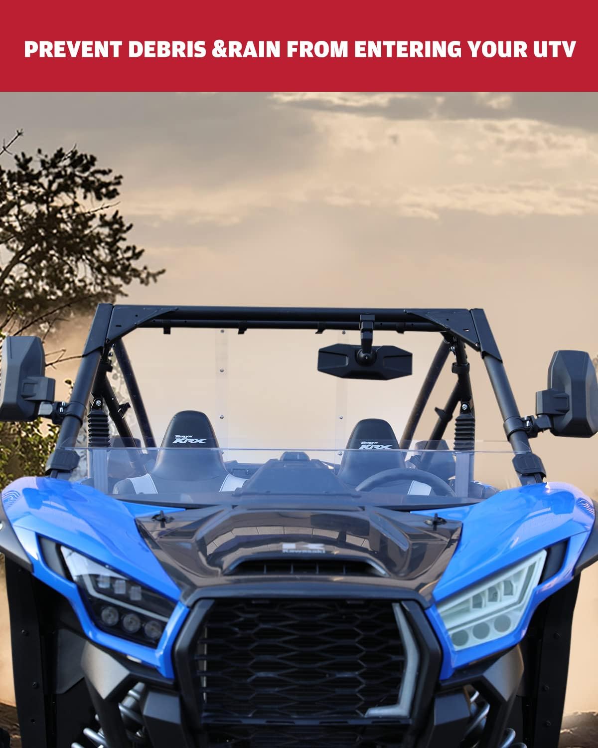 Front Half Windshield for Kawasaki Teryx KRX 1000, Clear Hard Coated Vented Polycarbonate Windscreen J64557