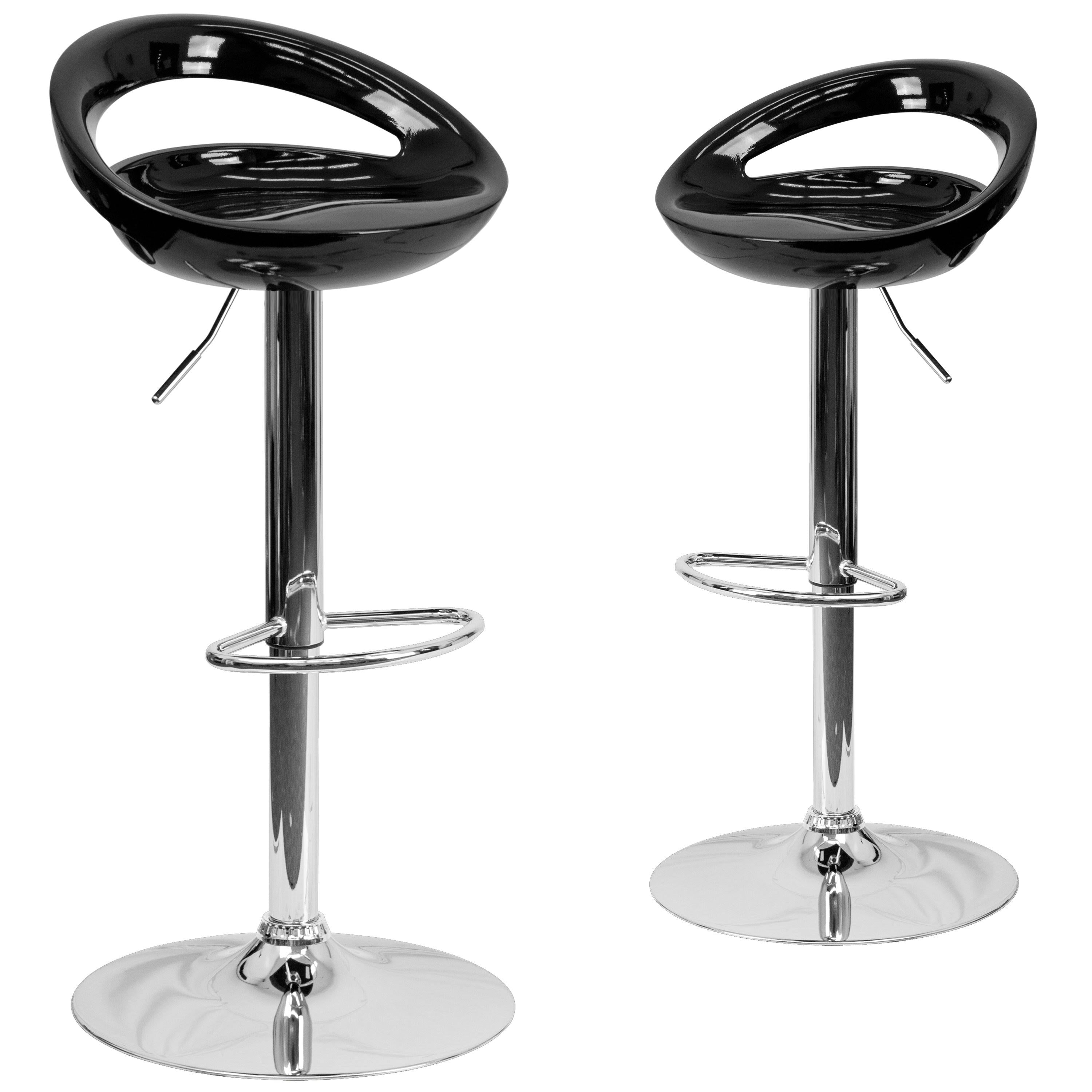 2 Pk Blue Plastic Adjustable Height Barstool with Chrome Base A3364