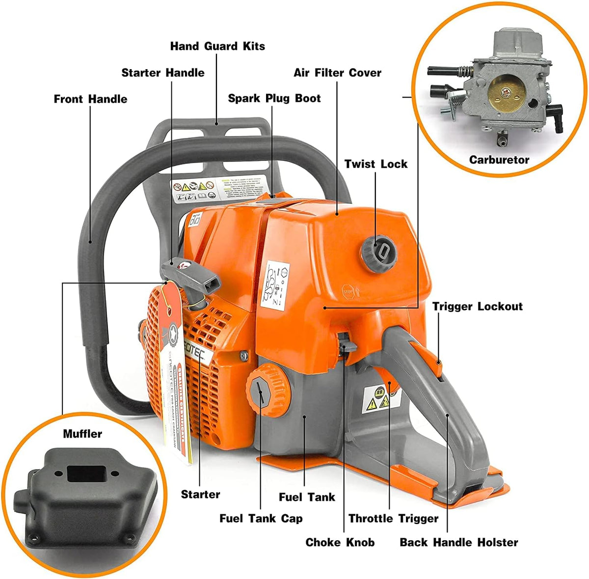92cc Gas Chainsaw with 24 inch Bar and Chain K397