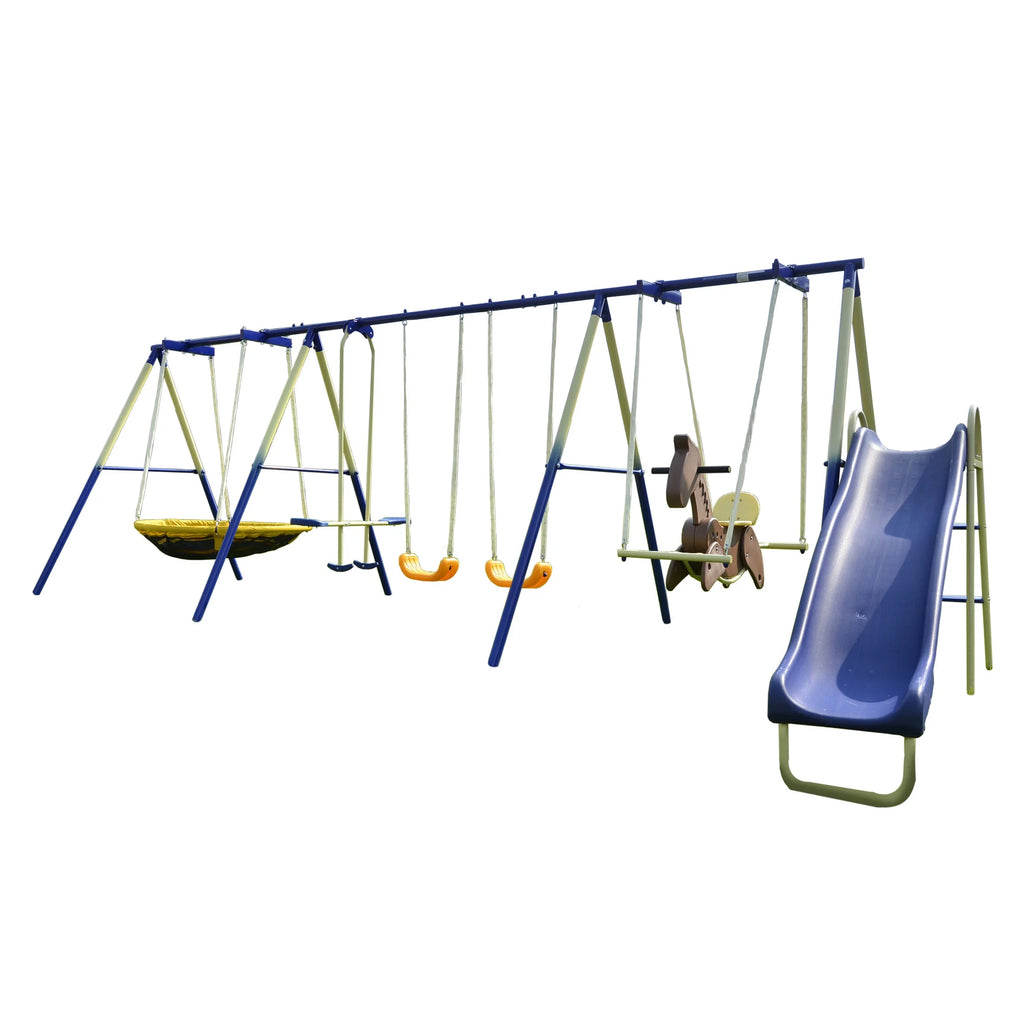Metal Swing Set with Slide and Saucer Swing D483