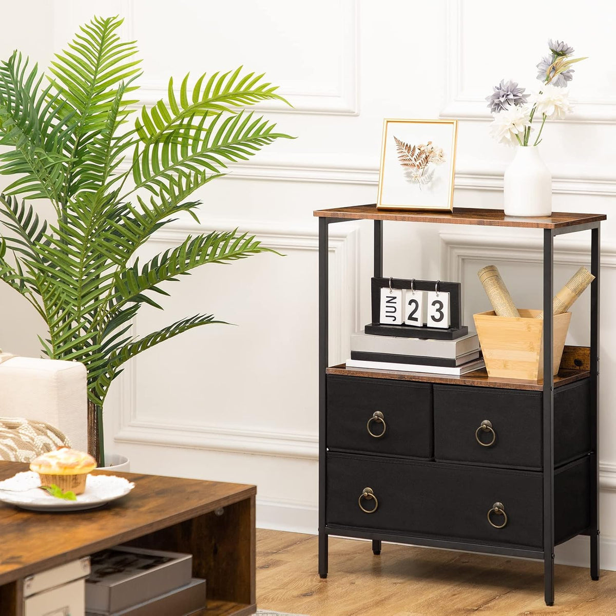 3 Drawer Steel Frame Storage Tower with Open Shelve N64986