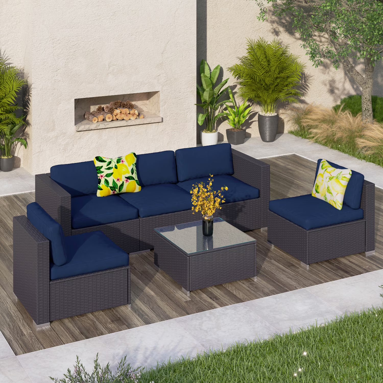 Blue Wicker Rattan Outdoor Sectionals Patio Conversation Sets C878