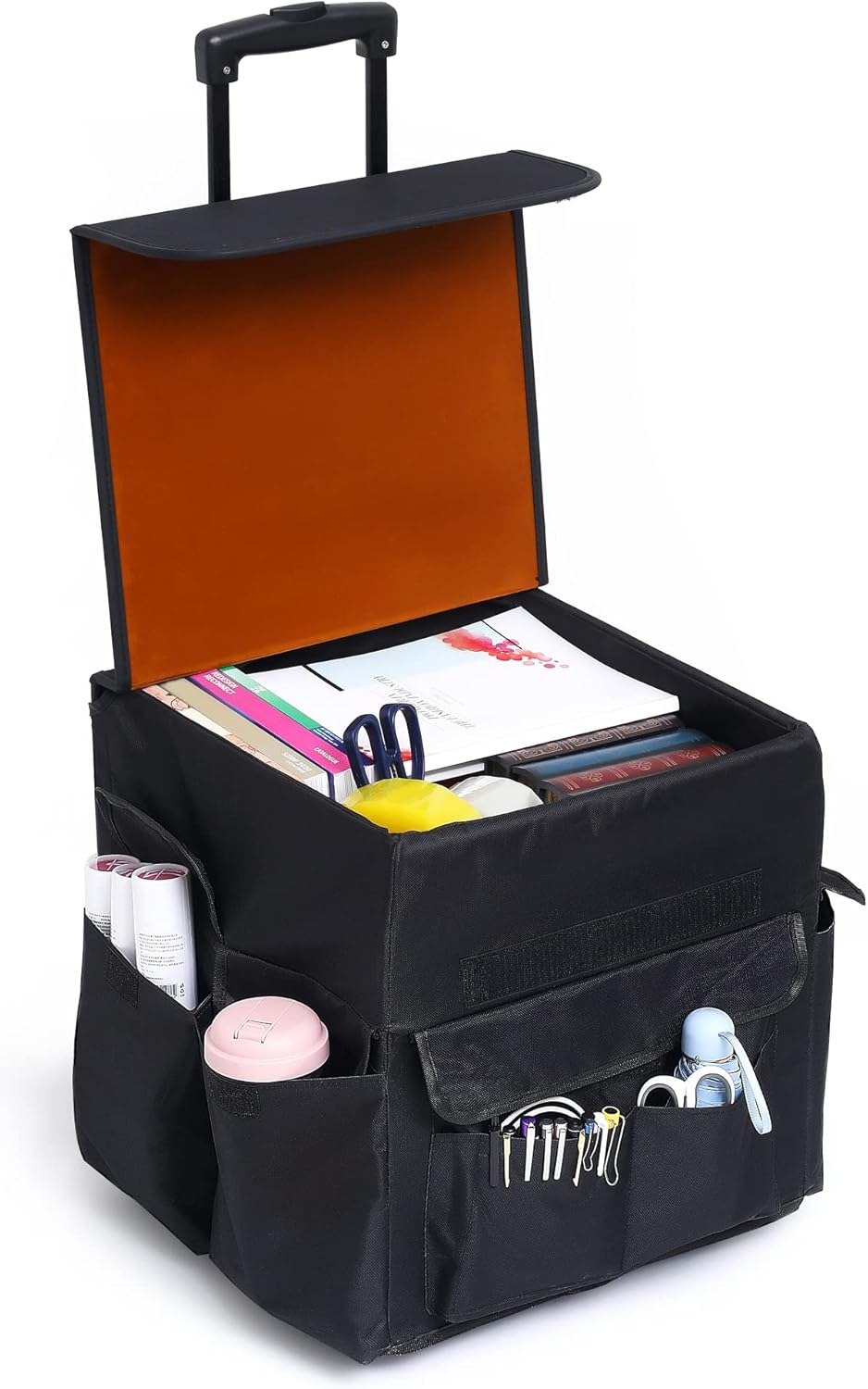 Collapsible Rolling Cart with Telescoping Handle and Organizer Bag O429