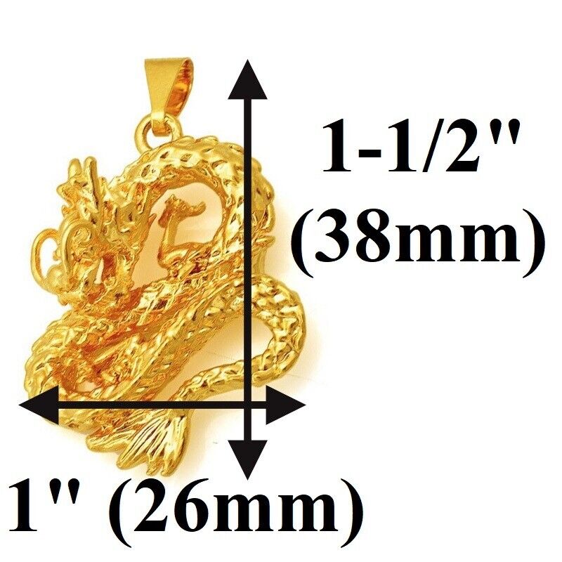 18k Gold Filled Dragon Pendant Cuban Link Chain 24" Necklace F973322
