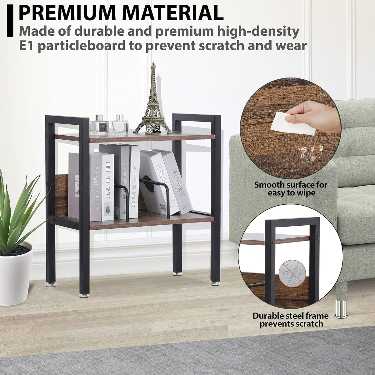 2-Tier Small Bookshelf with Metal Frame N740609