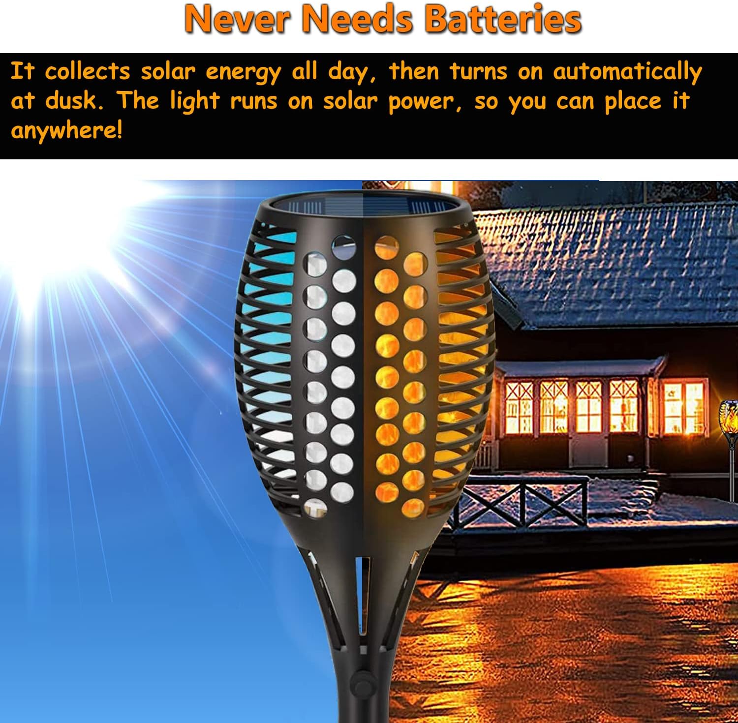 Upgraded Larger Solar Torch Lights, Waterproof Outdoor Dancing Flames Lights, Flickering Flames Garden Lights, Landscape Decoration Pathway Patio Lights 43 96 LED (4) L91928