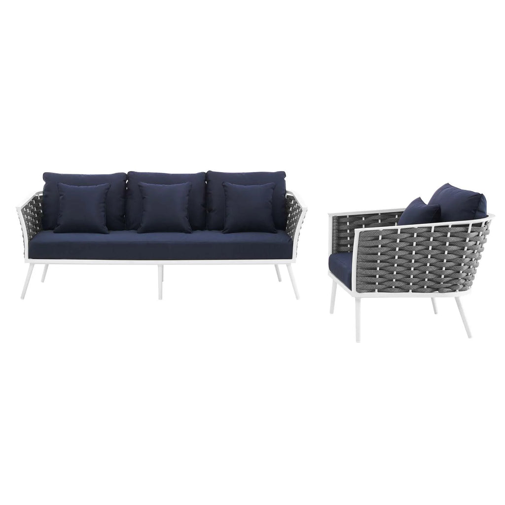 White Navy 2 Piece Aluminum Outdoor Sectional Sofa Set R87258