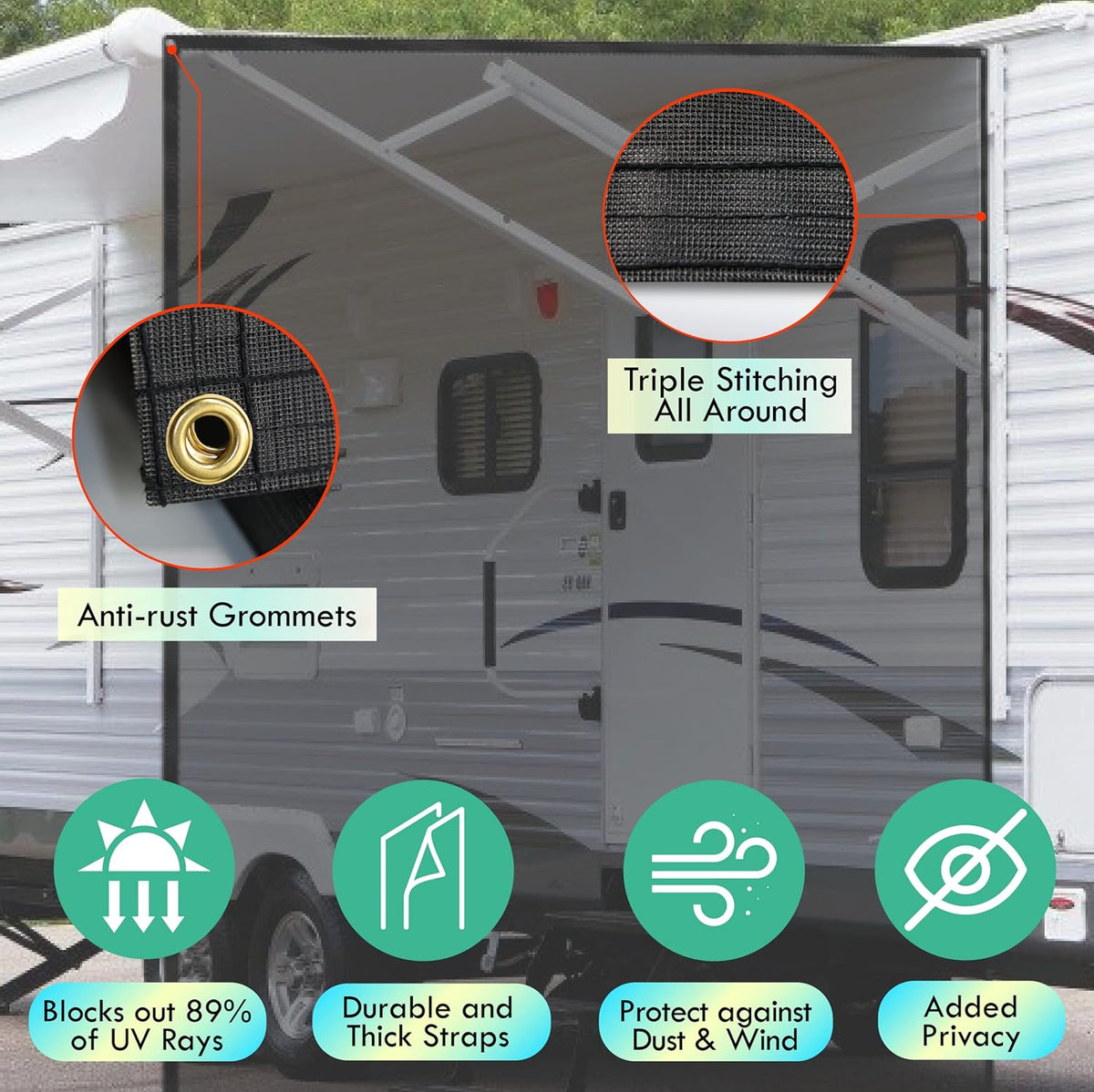 RV Awning Shade Screen 9x15.3’ with Zipper B575