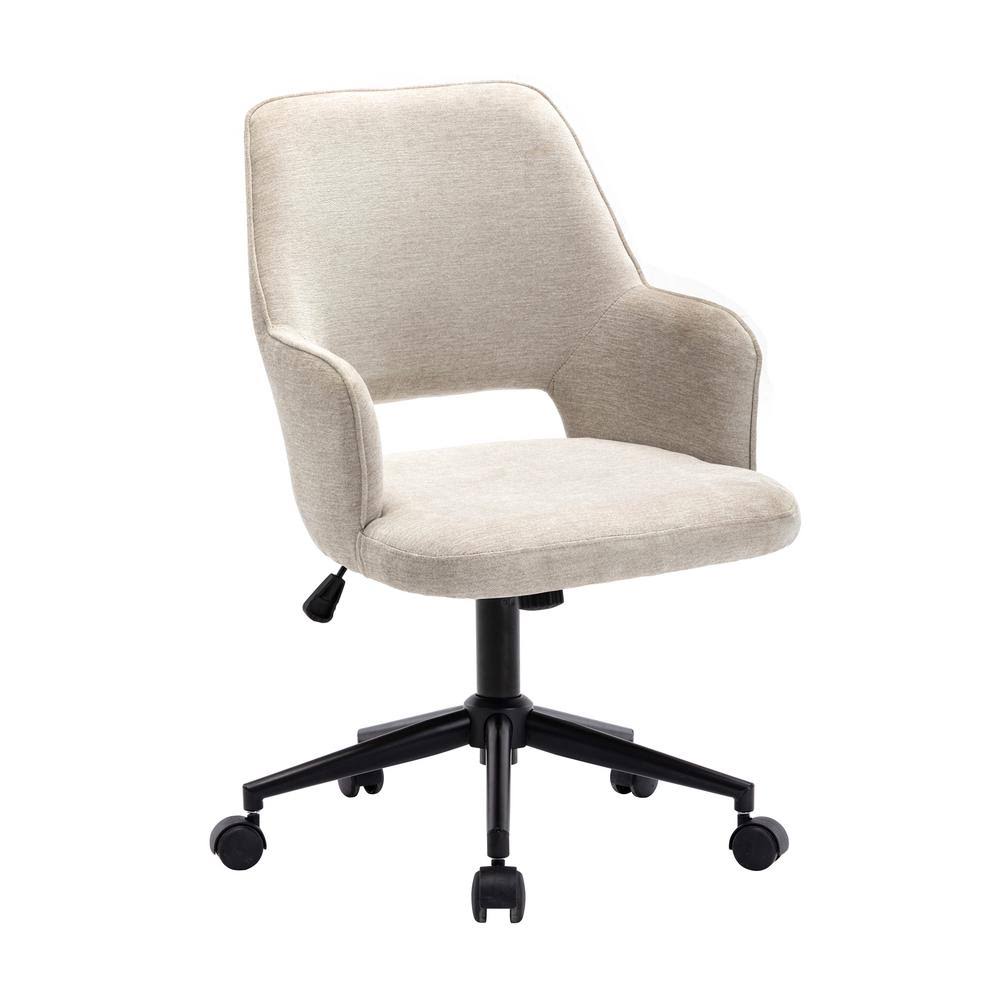 Beige Swivel Velvet Upholstered Office Chair with Adjustable Height R5422