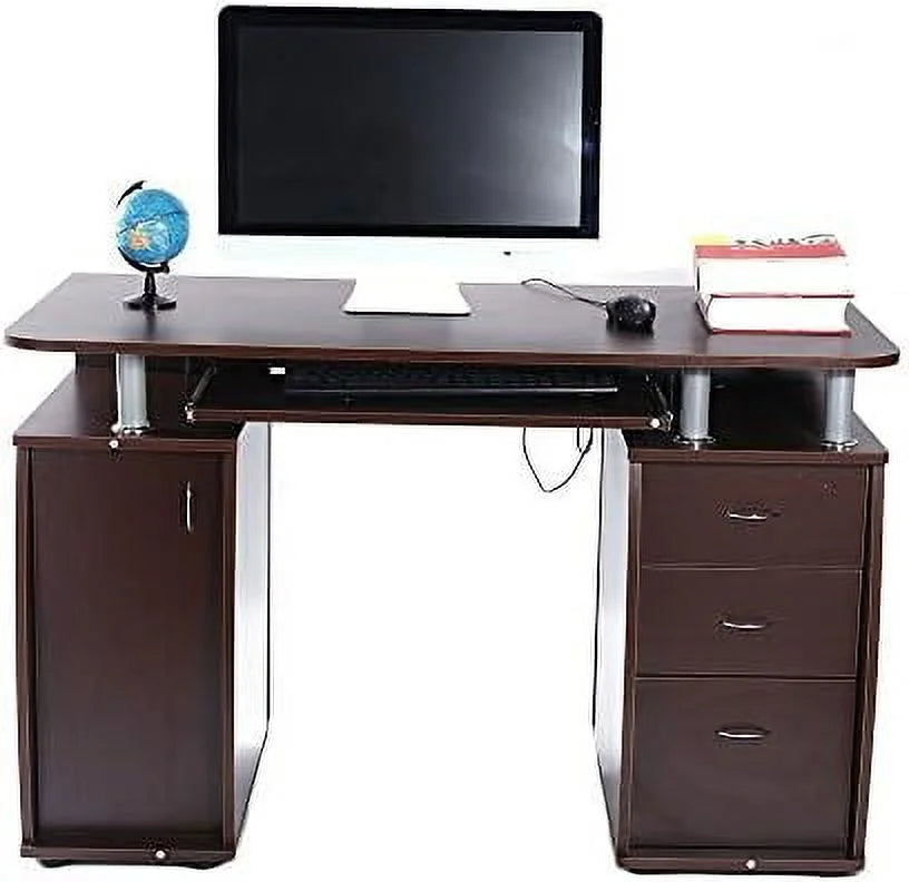 Wood Home Office Computer Desk with Sliding Keyboard Tray, 3 Drawers P65252