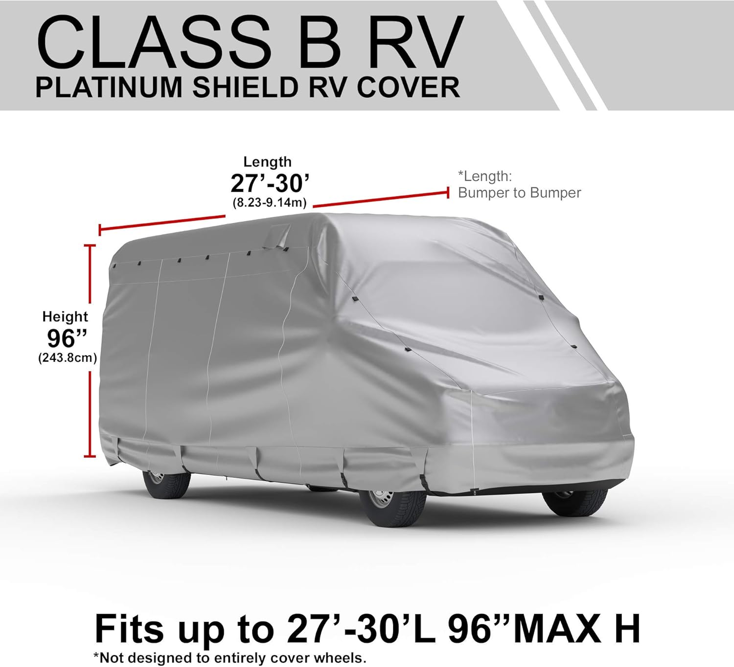Weatherproof RV Cover for Conversion Van RV 16' - 18' Long with Fleece Lining, Cable Lock, Storage Bag & Wind Straps X721