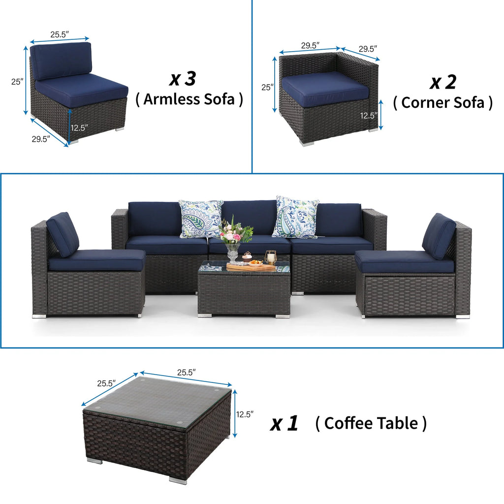 Blue Wicker Rattan Outdoor Sectionals Patio Conversation Sets C878