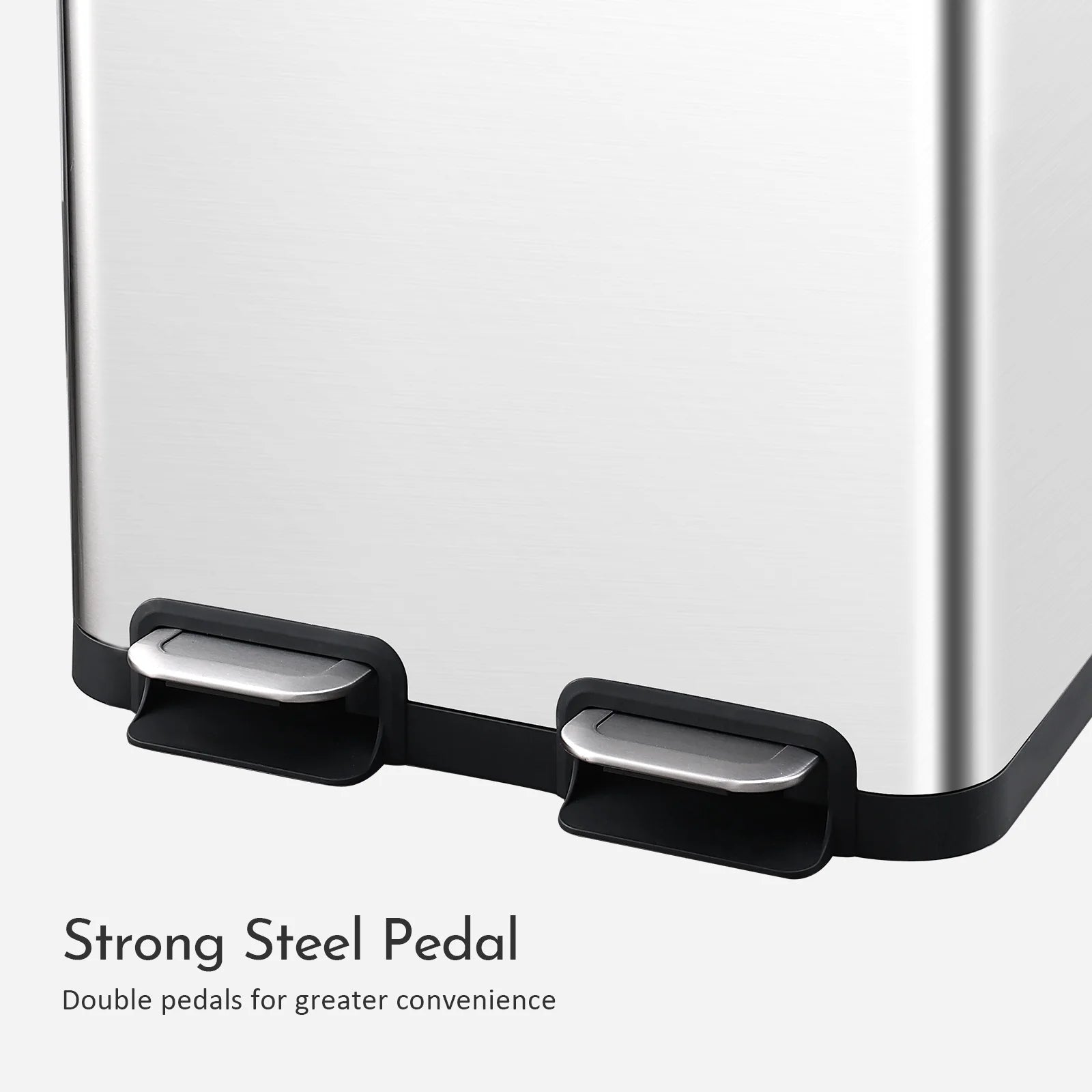 Dual Compartment Recycling Step Trash Can 13.2 Gallon Stainless Steel with 2 Removable Buckets and Lids T191508