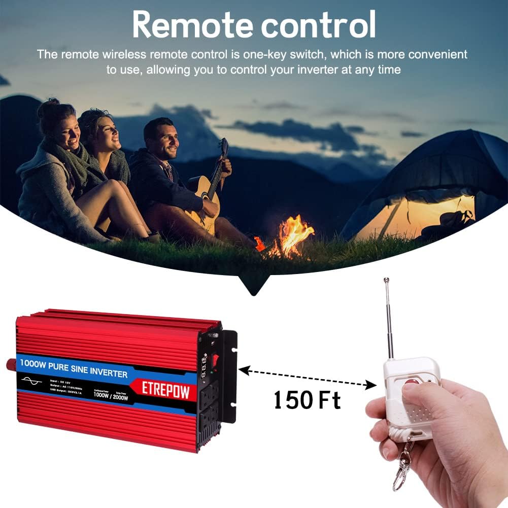 1000 Watt Pure Sine Wave Power Inverter 12V DC to 110V AC B703085