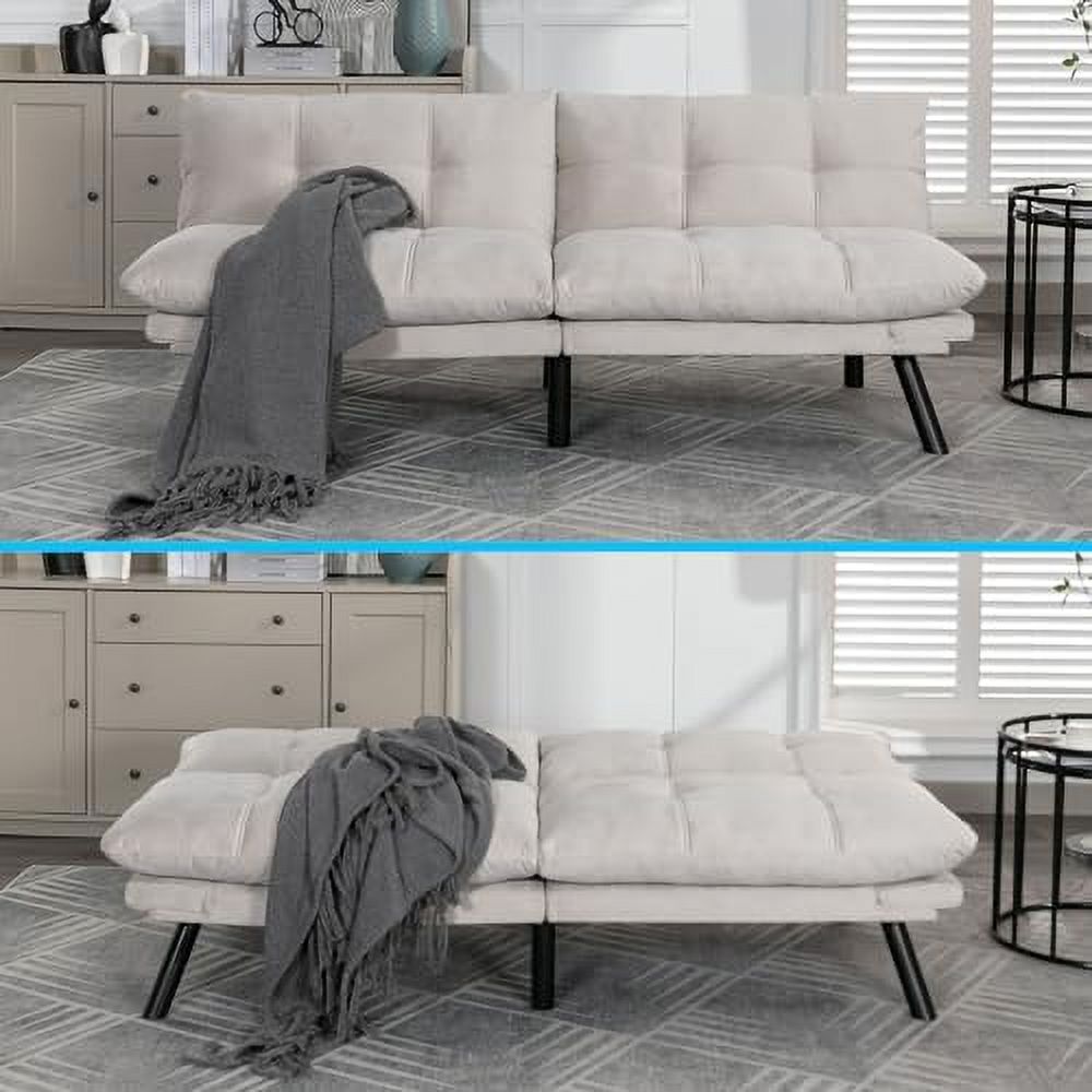 70" Modern Velvet Futon Sleeper Sofa Bed with Adjustable Backrests and Folding Armrest G69604