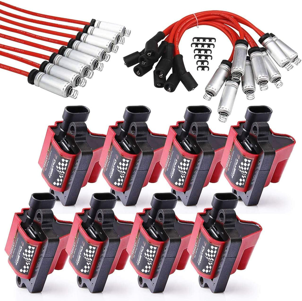 Ignition Coils and Wires Set, 8 Pieces Coil Packs and 8 Pieces 8mm Spark Plug Wires R5571