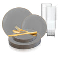 20 Settings Gray Gold Round Disposable Plastic Wedding Value Set H843