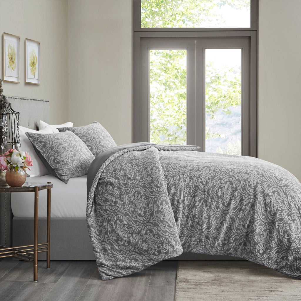 3 Piece King/Cal King Grey Cotton Duvet Cover Set X4843