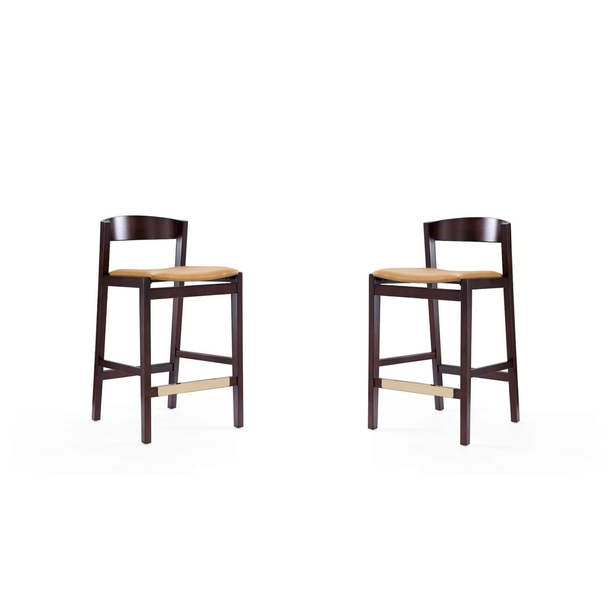 Camel and Dark Walnut Beech Wood Counter Height Bar Stool (Set of 2) W98227