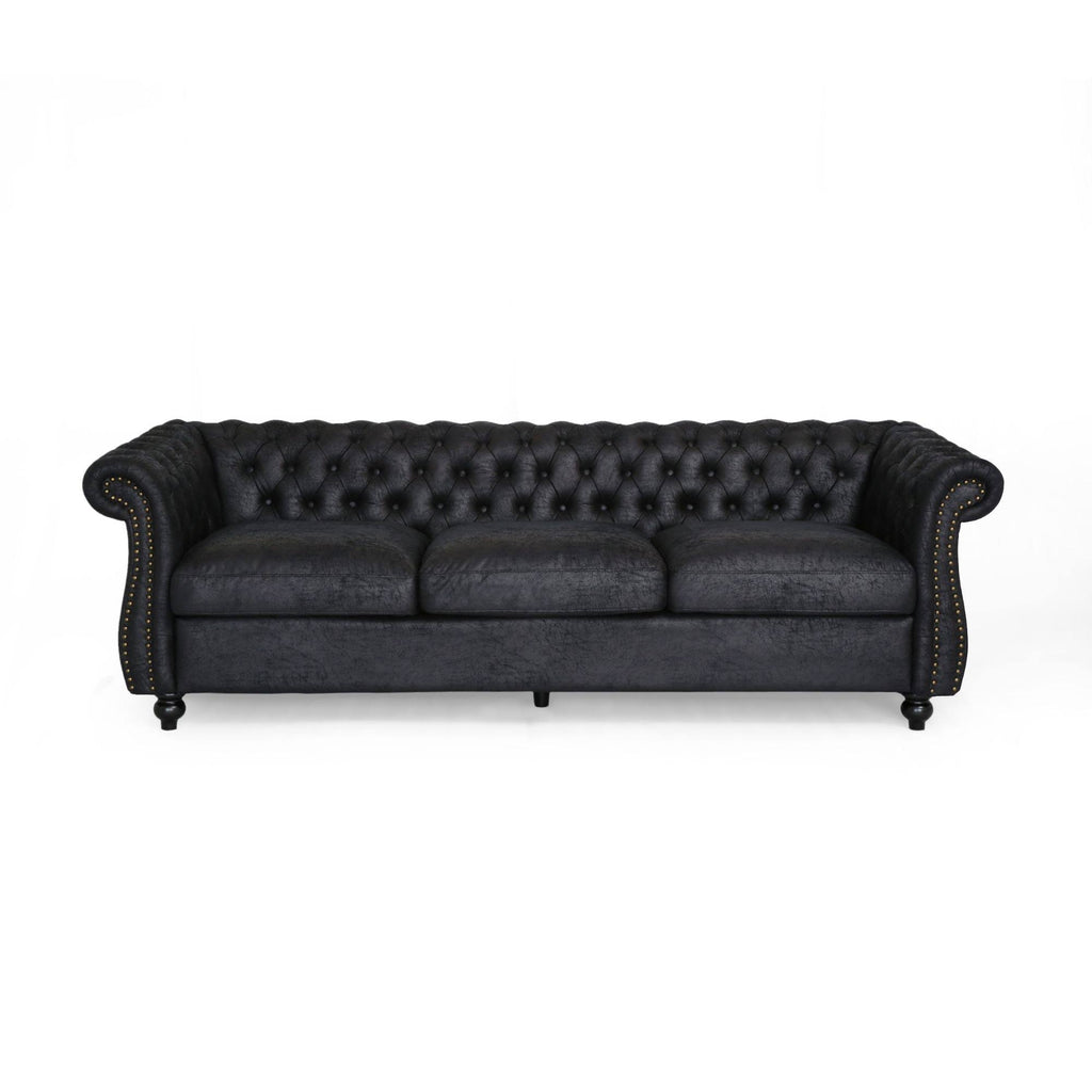 Black Tufted Microfiber Sofa T898579