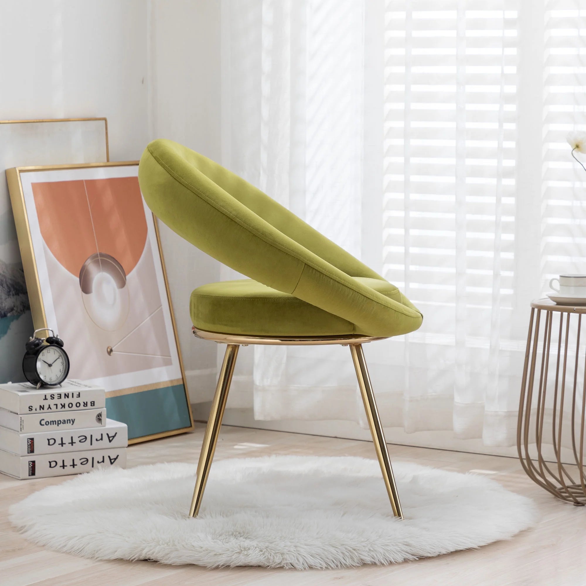 Olive Green Velvet Lounge Chair With Gold Plated Legs A429292