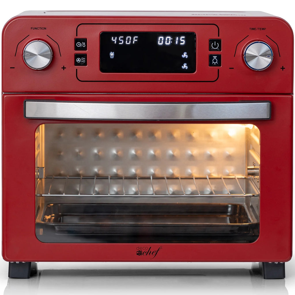 Red Stainless Steel Countertop Toaster Oven with Air Fryer and Rotisserie Assembly M5217