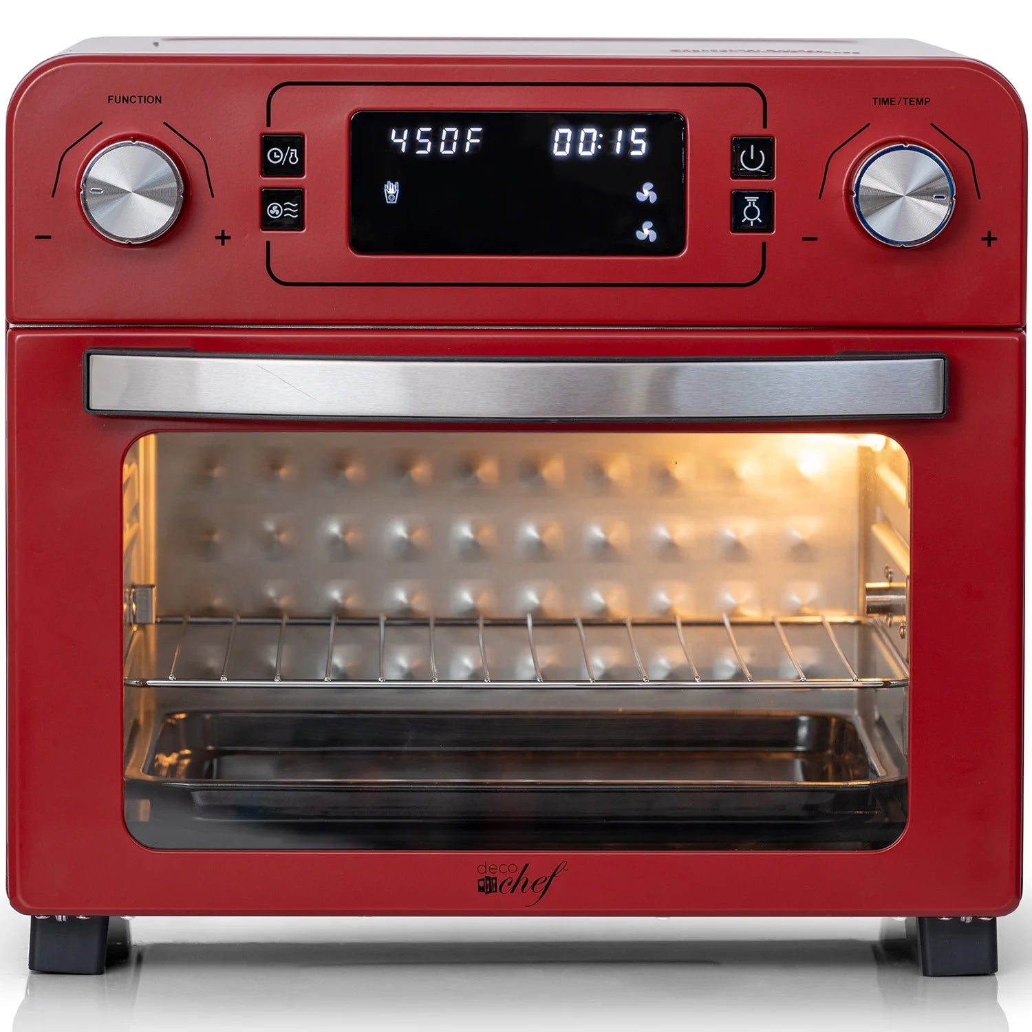 Red Stainless Steel Countertop Toaster Oven with Air Fryer and Rotisserie Assembly M5217
