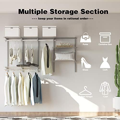 4 to 6 FT Wall-Mounted Closet Organizer Kit with Wire Shelving and Hanging Rods O328169