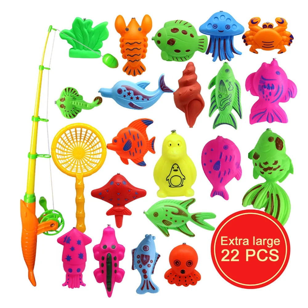 22 Pcs Magnetic Fishing Toys with Telescopic Fishing Rod Net V17266