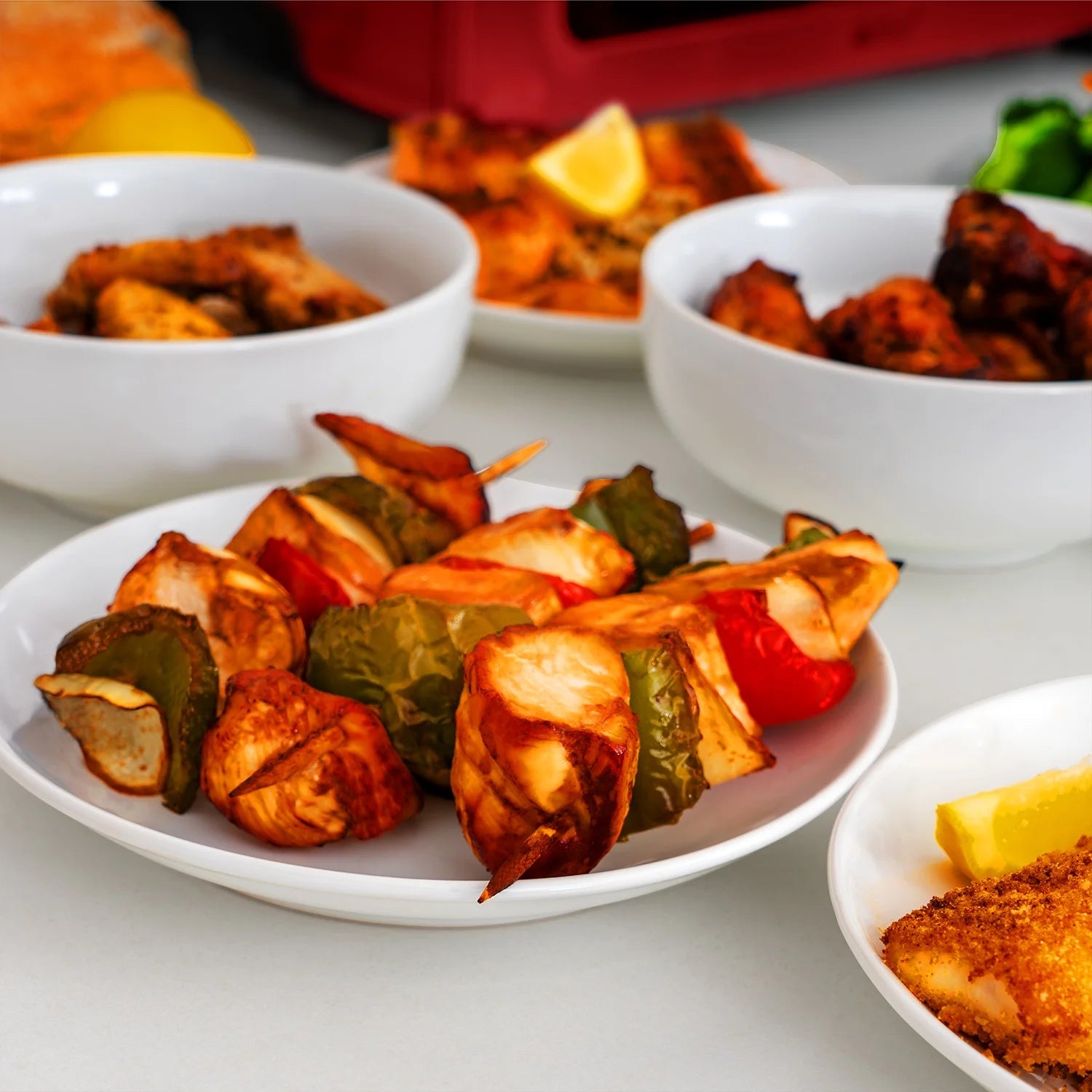 Red Stainless Steel Countertop Toaster Oven with Air Fryer and Rotisserie Assembly M5217