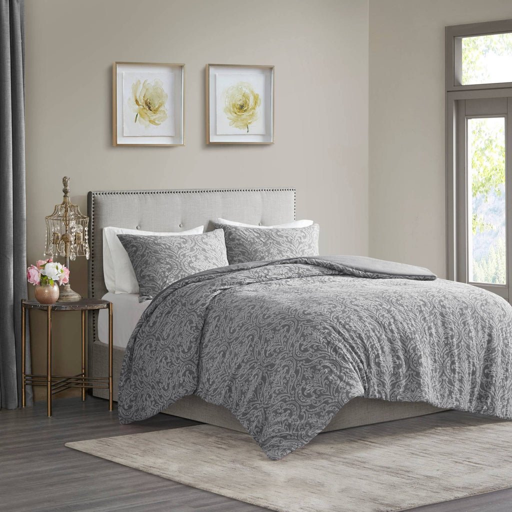 3 Piece King/Cal King Grey Cotton Duvet Cover Set X4843