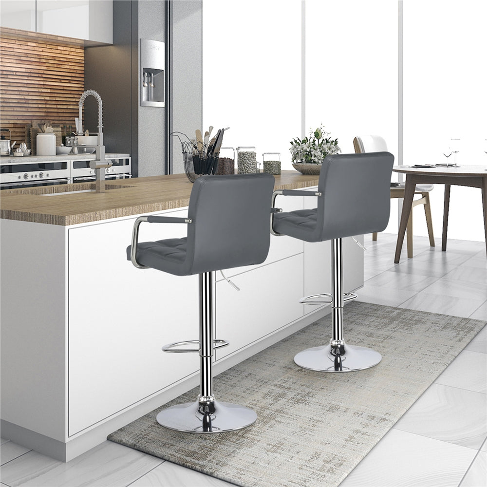 Gray Faux Leather Adjustable Swivel Counter Bar Stools B9949