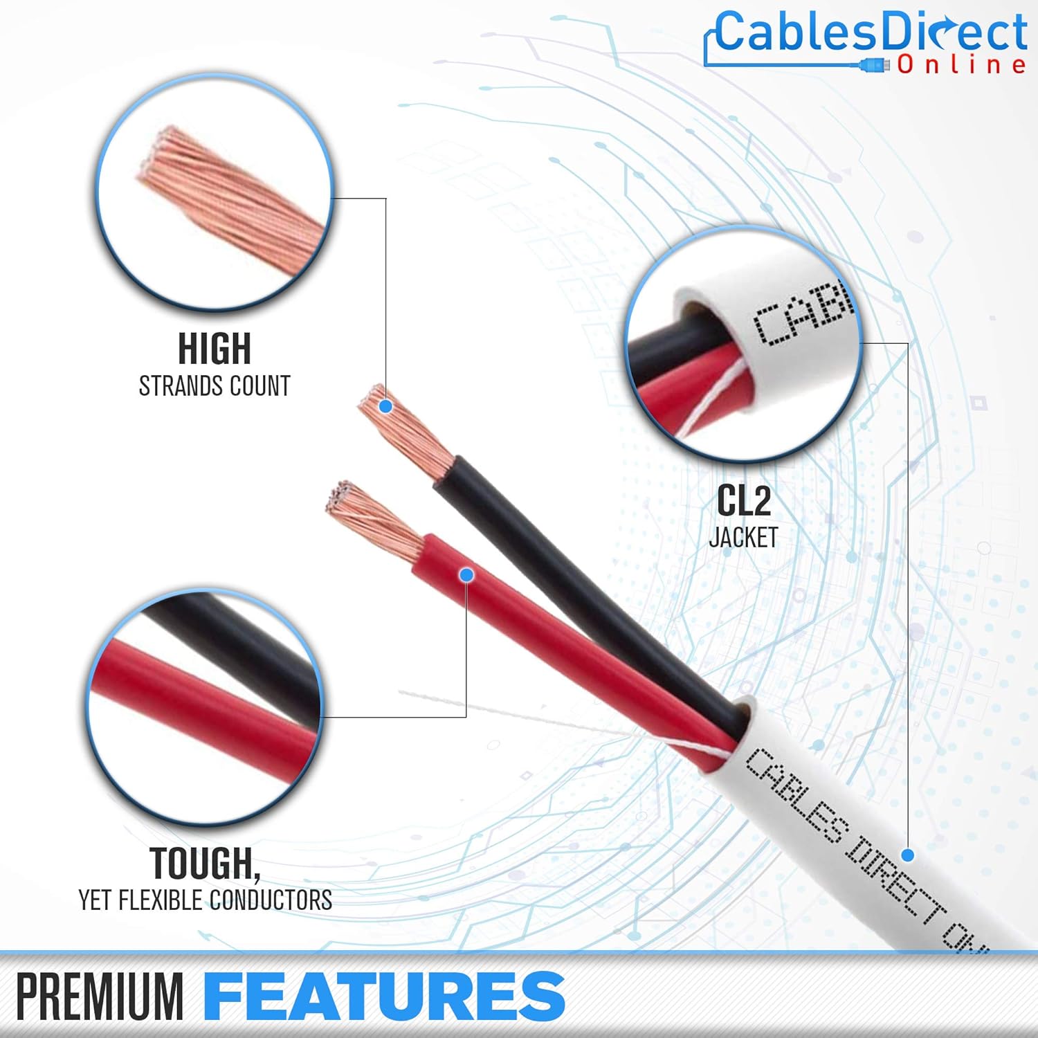 500ft 18AWG 4 Conductors CL2 Rated Speaker Cable Wire B5178