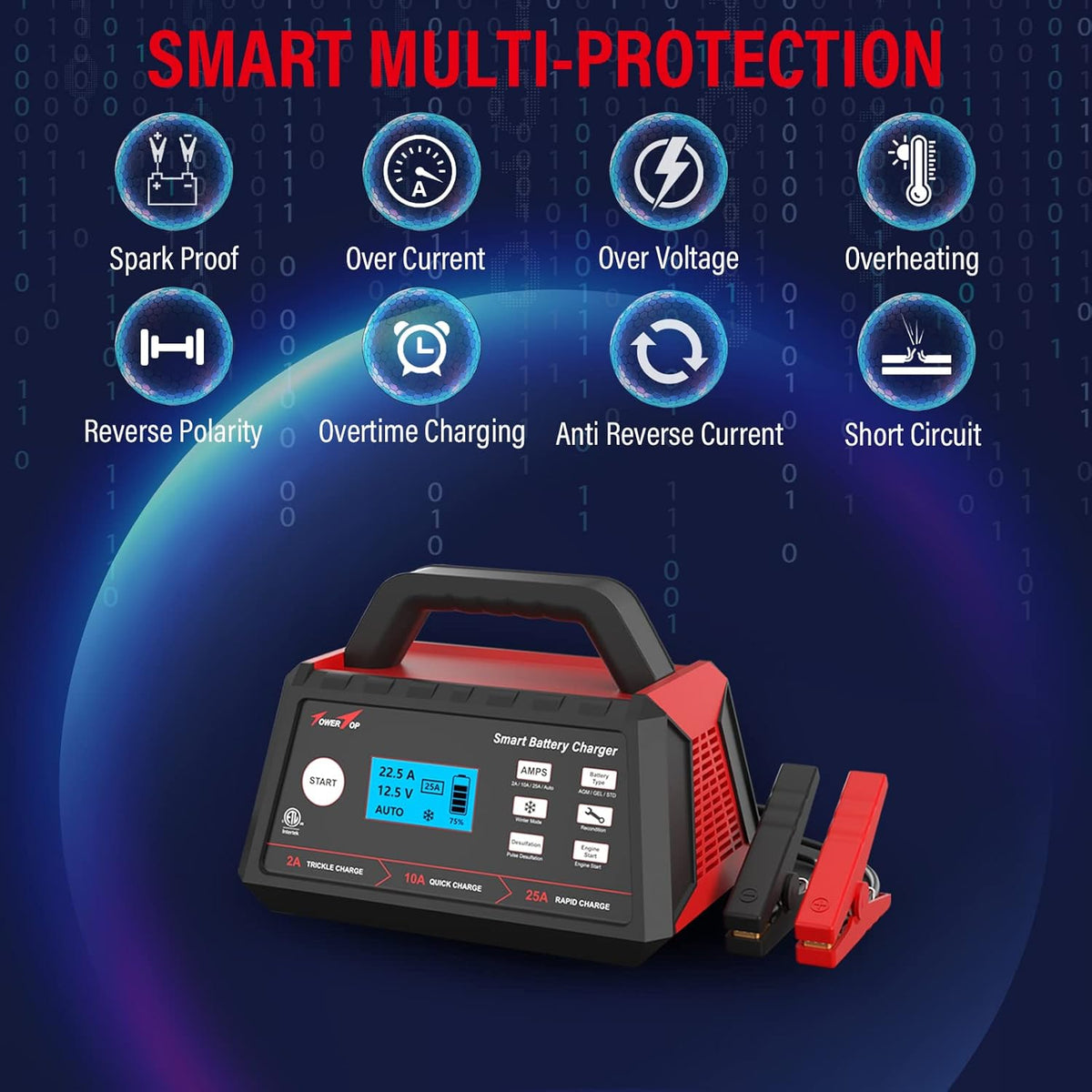 2/10/25Amp 12V Smart Battery Charger with Engine Start L26811