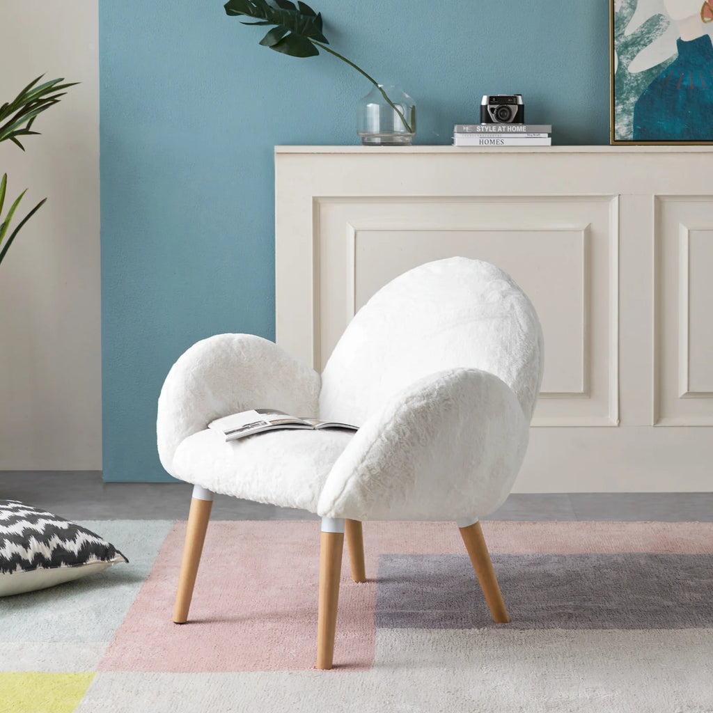 Sherpa Chair Faux Wool White Solid Wood Frame Arm Chair H325132