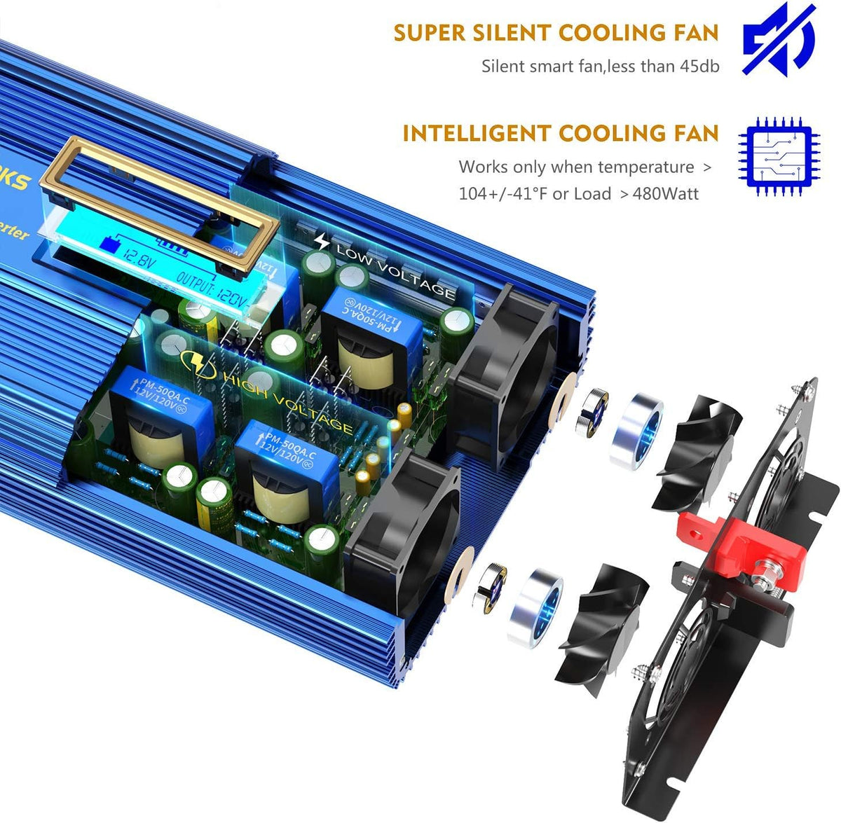 2000W DC 12V to AC 120V Modified Sine Wave Inverter with LCD Display Remote Control 3 AC Outlets Dual 2.4A USB Ports Q318121