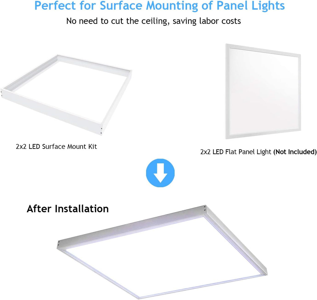 2x2 FT Surface Mount Kit for LED Flat Panel Light - Aluminum 24x24 inch Ceiling Frame Kit E606415