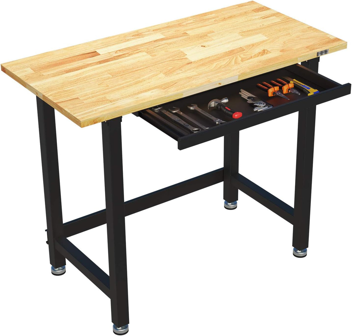 Work Bench with Drawer, 48 x 24 inch, Rubber Wood Top, Heavy-Duty Steel Frame B1777