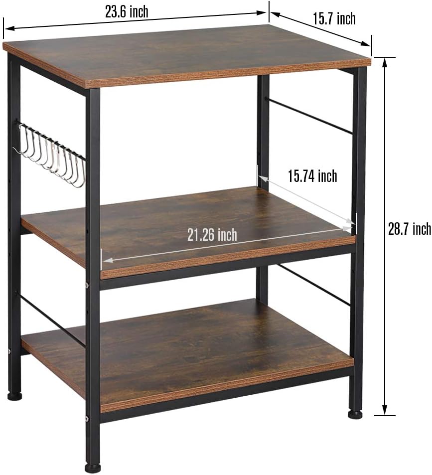 Rustic Brown 3 Tier Storage Shelf with 10 Hooks N537255