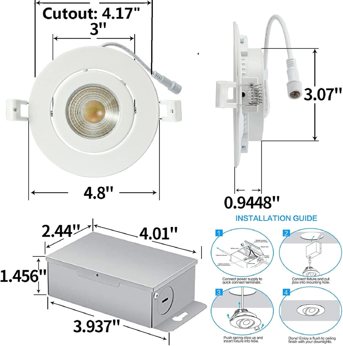 4 inch Smart LED Recessed Lights, 9W, 2 Pack P610106