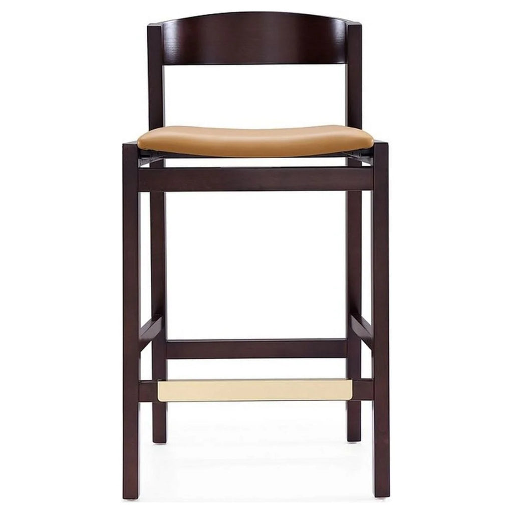 Camel and Dark Walnut Beech Wood Counter Height Bar Stool (Set of 2) W98227